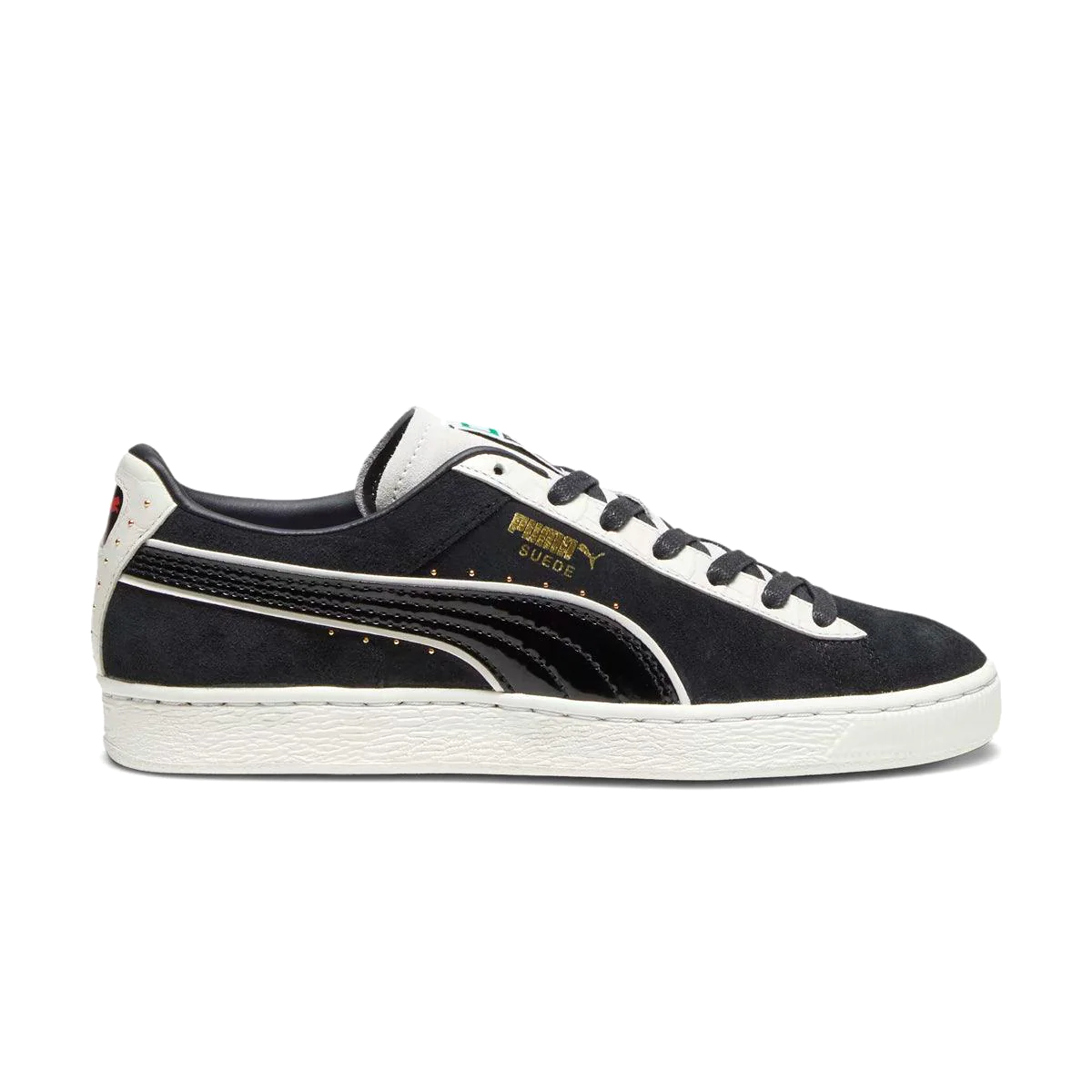 This special-edition version of the Suede is made for the collectors. Its design takes inspiration from new school hip-hop, and specifically the iconic varsity jackets that were worn. This execution features a suede upper, a patent synthetic Formstrip with a synthetic underlay, as well as waxed cotton laces and metal stud details along the heel and quarter.
