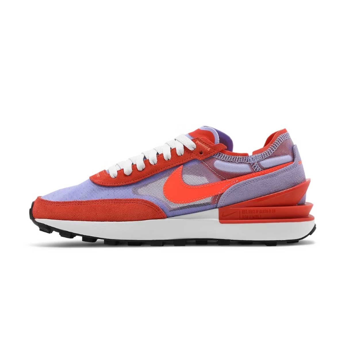 Bringing a new look to the Waffle sneaker family, the Nike Waffle One balances everything you love about heritage Nike running with fresh innovations.Its TPU heel clip adds energy while a mixture of transparent mesh (let that sock game shine) and retro suedes give texture and depth.The updated Waffle outsole provides a level of support and traction you have to feel to believe.