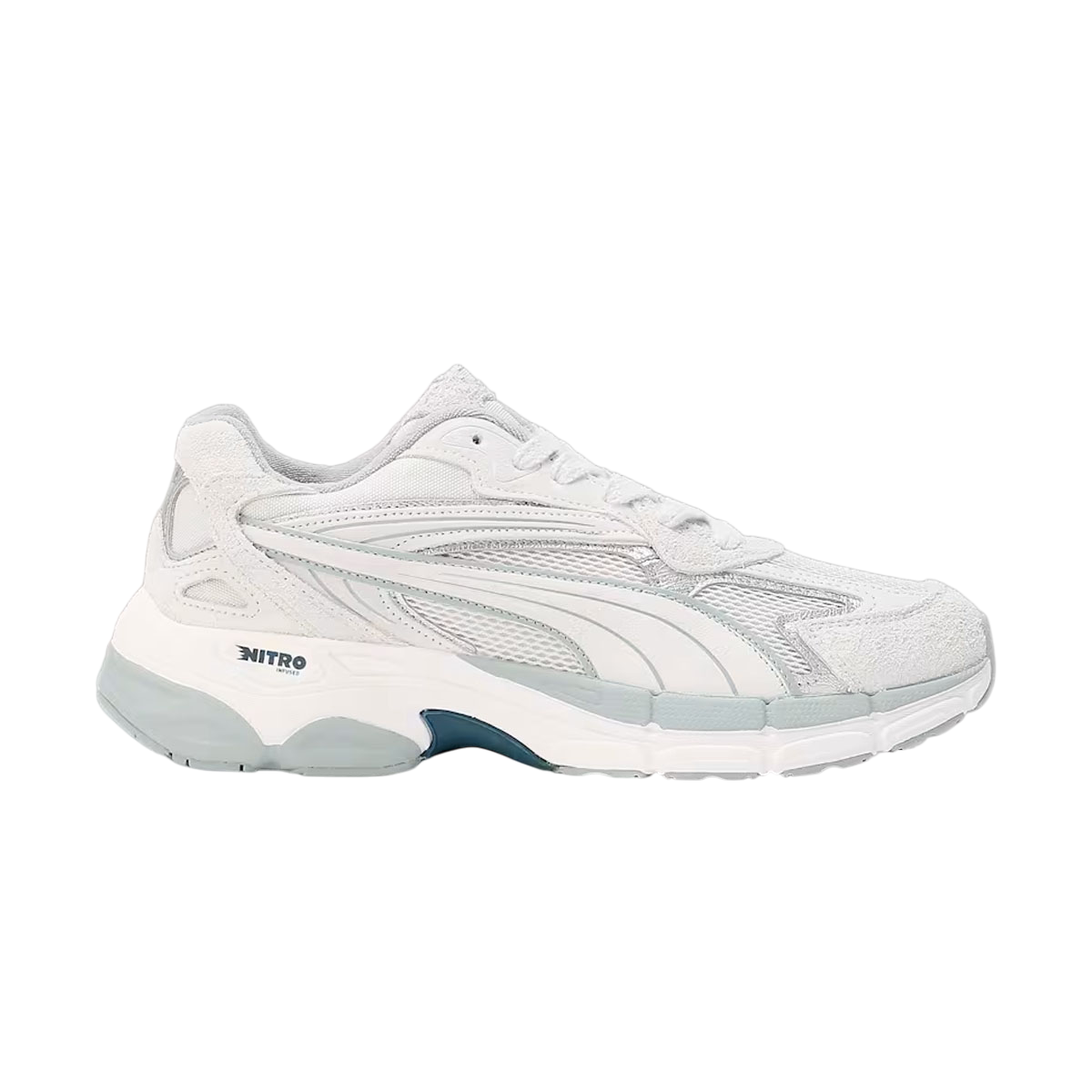 Inspired by PUMA’s 2000’s running range, the Teveris NITRO draws on performance aesthetics to curate a more active look for your lifestyle. PUMA performance running range is reimagined and infused with NITRO™ technology on the midsole for extra comfort, and, in this version, you have a canvas upper with hairy suede overlays and a pastel tinge.